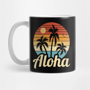 vintage retro sunset palm tree aloha hawaii tropical beach 70s 80s Mug